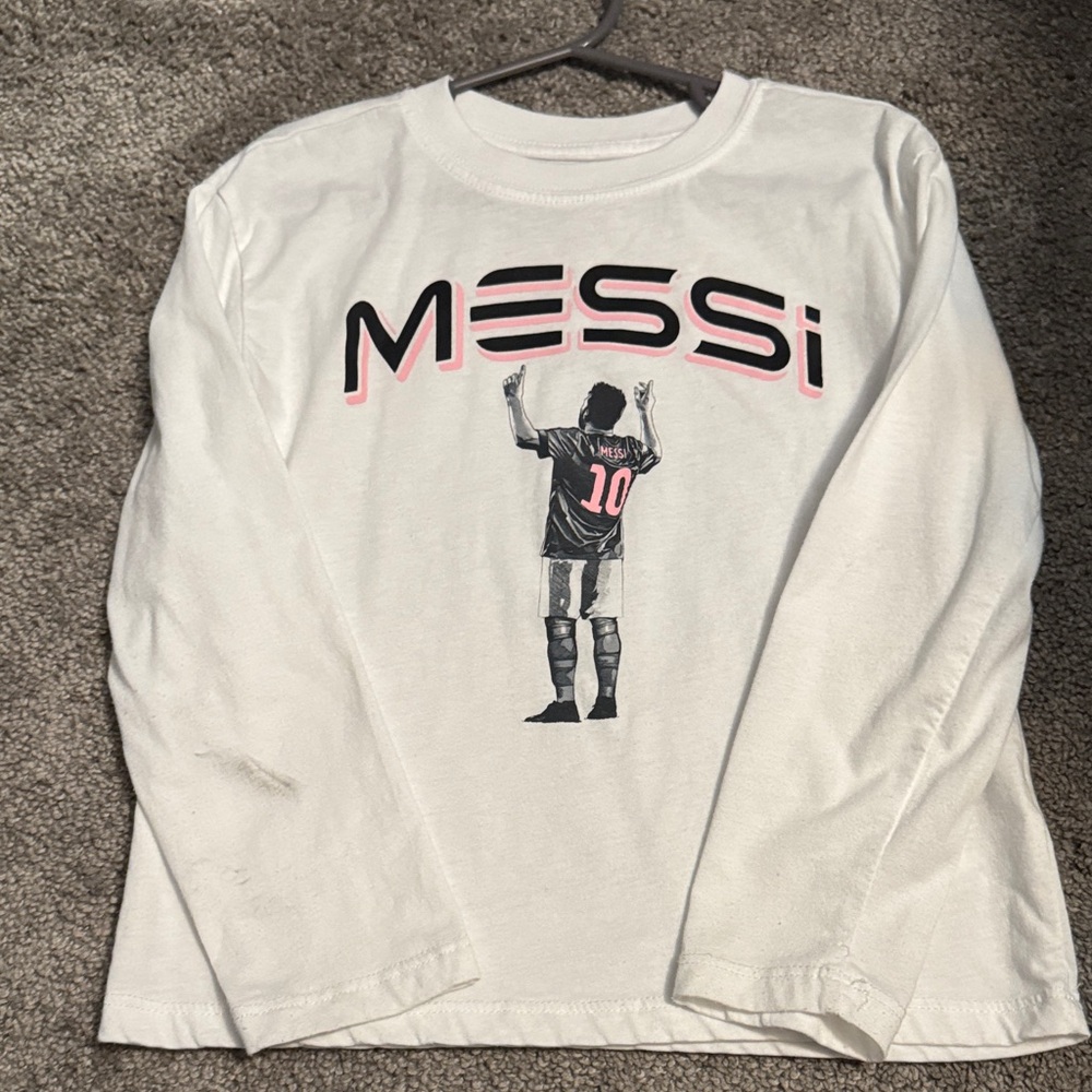 MESSI Graphic Long Sleeve Tee - White with Pink/Black selling as is